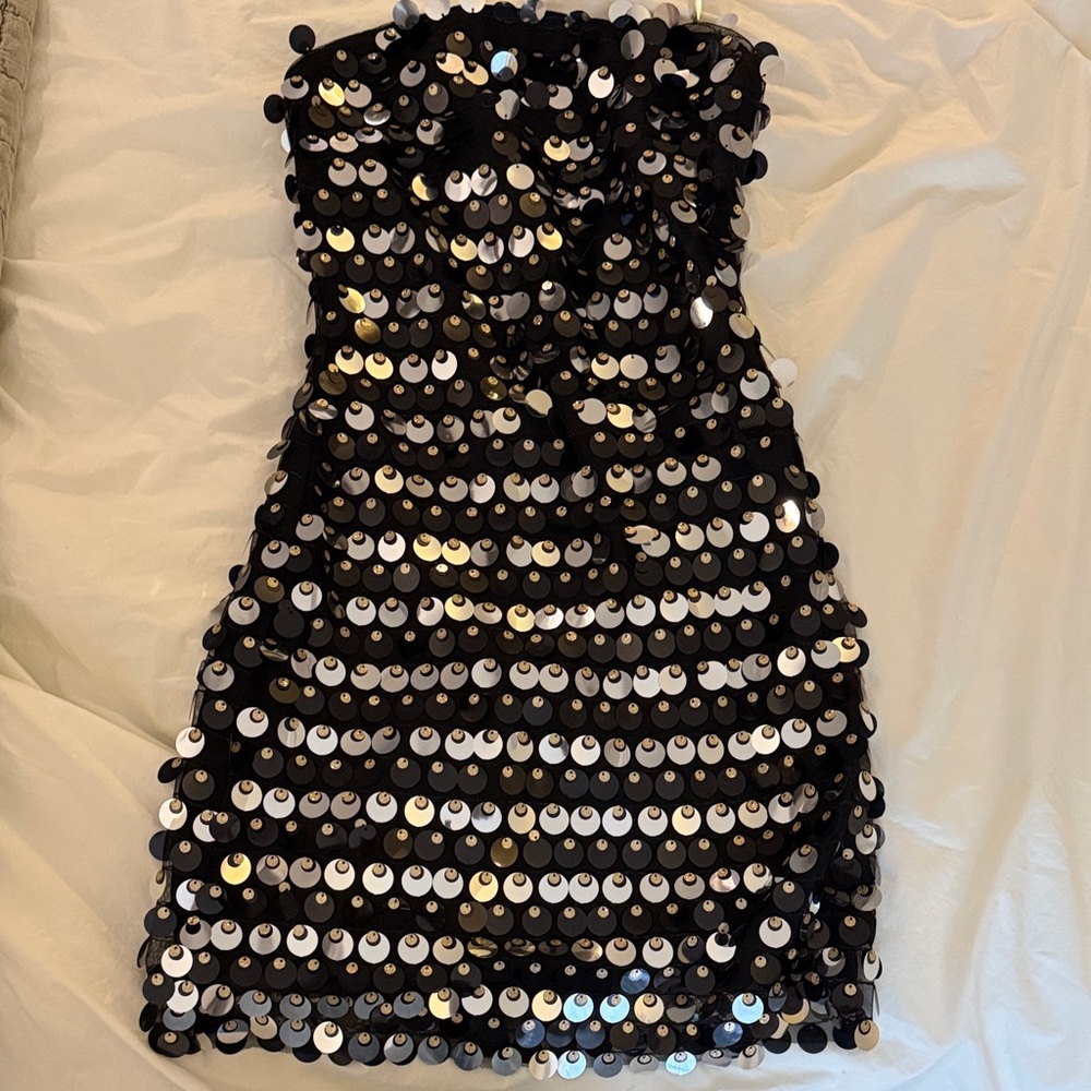 12th Tribe Black and Silver Sequin Strapless Dress